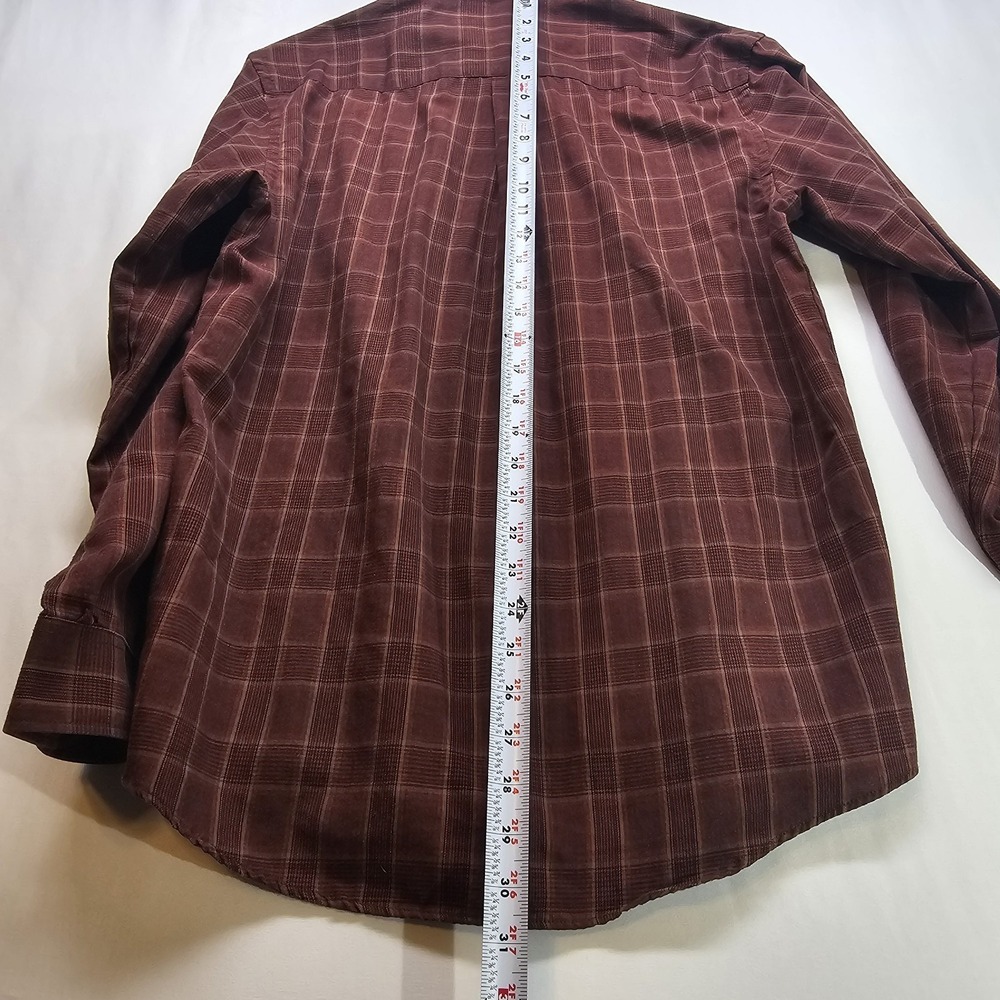 Van Heusen Men's Medium No Iron Dress Shirt Brown Plaid Long Sleeve Classic Fit - Picture 6 of 6